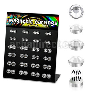mg83 display 24 pares cristal magneticos redondos 5mm 7mm oreja mayorista