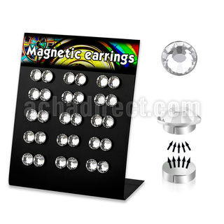 mg85 display 15 pares cristal magneticos redondos 8mm oreja al por mayor