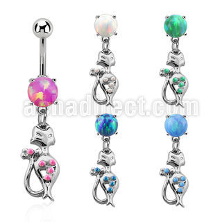 moop475 piercing ombligo acero 316l opalo redondo colgante gata opalos sinteticos mayorista