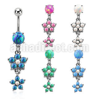 moopfl17 piercing ombligo acero 316l opalo redondo colgante opalo doble flor 5 petalos mayorista