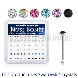 nb14mxsw 925 silver nose bones assorted swarovski crystal