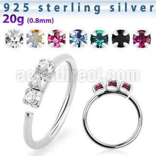 nham 925 silver seamless nose ring 1.5mm prong set color crystals