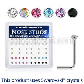 ns14mxsw 925 silver nose studs assorted swarovski crystal