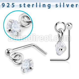 nsdvpz1 silver nose stud ball prong set dangling cz