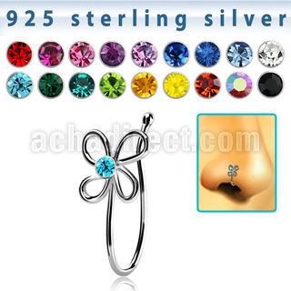 nvcl2 piercing nariz clip plata esterlina flor alambre 4 petalos cristal centro al por mayor