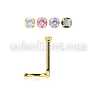 nwtzr15 piercing nariz acero chapado pvd dorado cz redonda color claro