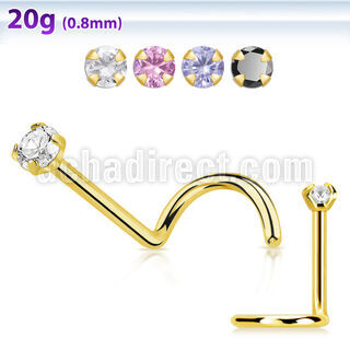 nwtzr2 piercing nariz acero chapado pvd dorado cz redonda color claro