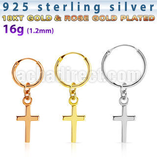 phod35 piercing helix aro liso plata esterlina colgante cruz plata