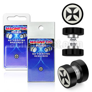 pkmp41 plug falso magnetico acero quirurgico anodizado negro logo cruz hierro 8mm 1 pieza venta