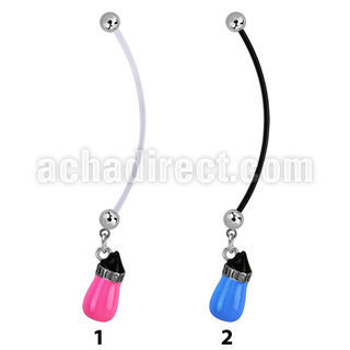 pnd668x piercing ombligo embarazada dos bolas acero colgante diseno pequena botella leche pintada longitud