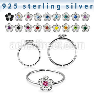 s ilver seamless nose hoop w crystals flowers in 2 colors