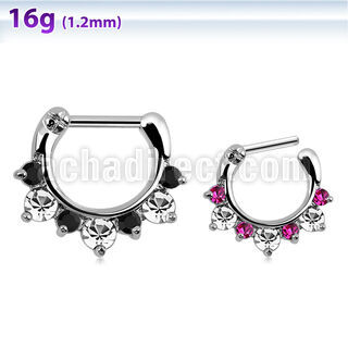 sephx16 septum clicker cristal barra cierre acero 316l 3 grandes zirconita cz 4 cristal colores alternantes barra 6mm 8mm al por mayor