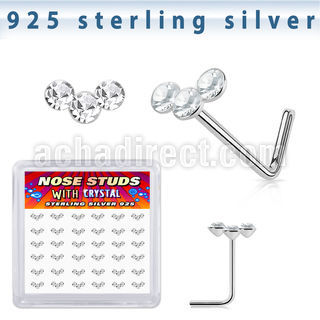 sxcubc36 silver nose studs 22g clear crystals curved 36