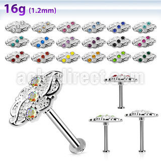 tlb40 labret tragus acero 316l base redonda 2 5mm tragus piercing hoja tres cristal la esta plata al por mayor