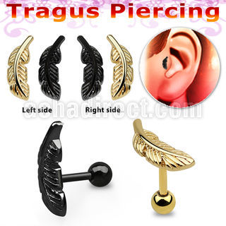 trgt2918 piercing tragus acero 316l anodizado pluma hacia izquierda derecha bola acero liso 3mm inferior venta