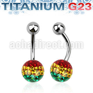 ubnfr8r piercing ombligo titanio g23 bola titanio 5mm bola 8mm multi cristal ferido rayas color rasta distribuidor