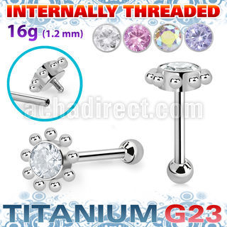 uhein16 titanium g23 barbell flower top lower ball internal