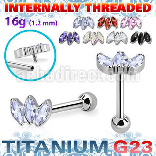 uhein23 titanium barbell three prong marquise ball internal