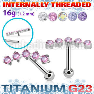uhein27 titanium barbell prong cz curve top ball internal