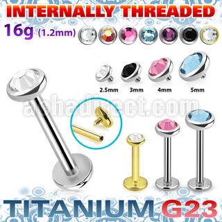 ulbin11 titanium g23 internally threaded labret 3to5 crystal