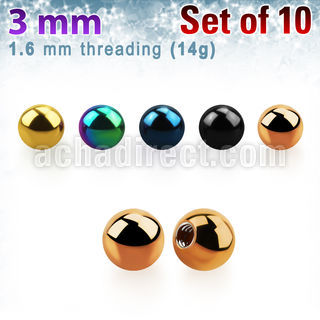 xbt3g pack 10 bolas acero quirurgico anodizado 3mm rosca al por mayor