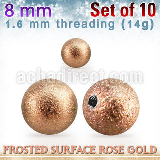 xfobtt8g pack 10 bolas acero 316l oro rosa 8mm superficie efecto esmerilado rosca distribuidor mayorista