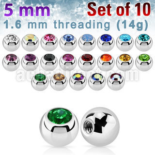 xjb5 pack 10 bolas acero quirurgico brillo espejo 5mm cristal bisel rosca distribuidor mayorista