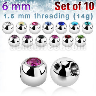 xjb6ho pack 10 bolas 6mm acero 316l orificio traves horizontal cristal bisel rosca distribuidor