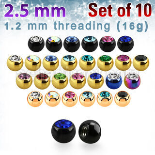 xjbt25s pack 10 bolas acero quirurgico anodizado 2 5mm cristal bisel rosca mayorista