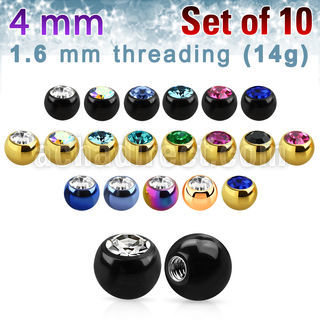 xjbt4g pack 10 bolas acero quirurgico anodizado 4mm cristal bisel rosca mayorista