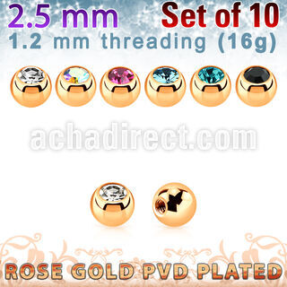 xjbtt25s pack 10 bolas 2 5mm acero 316l pvd oro rosa cristal bisel rosca distribuidor mayorista