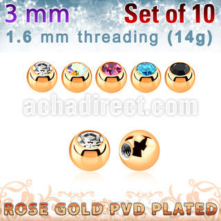 xjbtt3g pack 10 bolas 3mm acero 316l pvd oro rosa cristal bisel rosca venta