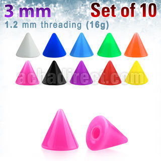 xsacn3 set 10 conos acrilicos colores solidos 3mm rosca al por mayor