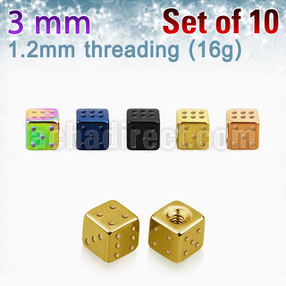 xsdit3 set 10 dados acero quirurgico anodizado 3mm rosca venta