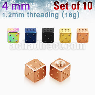 xsdit4s pack 10 dados acero quirurgico anodizado 4mm rosca distribuidor mayorista