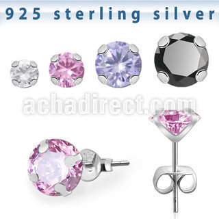 zzrdm par piercing oreja calidad premium plata estampada zirconita cubica redonda engastada