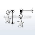 316l steel labret w a 4mm ball & a dangling steel star