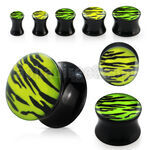 apgs dilatacion plug doble flare acrilico negro logo rayas cebra verdes negras joyeria 80's retro distribuidor mayorista