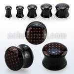 apgy dilatacion plug doble flare acrilico negro lunares rosas fondo negro joyeria 80's retro distribuidor mayorista