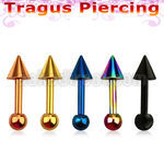 bbert36 barbell tragus acero quirurgico anodizado cono 4mm bola 3mm 6mm al por mayor
