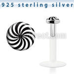 bilg50 labret bio flexible transparente plata esterlina presion 3mm logo remolino blanco negro distribuidor