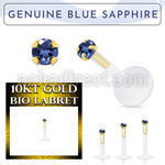 bioflex labret with 10kt gold w prong blue sapphire