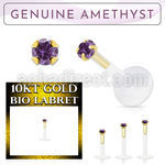 bioflex labret with push in 10kt gold w prong amethyst