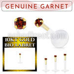 bioflex labret with push in 10kt gold w prong garnet