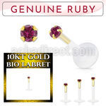 bioflex labret with push in 10kt gold w prong set ruby