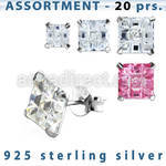 blk264m surtido piercings plata 20 pares piercings oreja plata esterlina 925 zirconia cuadrada corte lujoso distribuidor mayorista