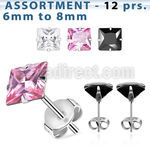 blk61 surtido piercings 12 pares piercings oreja acero quirurgico zirconia cuadrada 6mm 8mm al por mayor