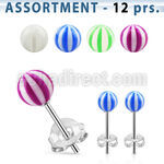blk96 surtido piercings 12 pares variados piercing oreja plata esterlina bolas pelota playa uv distribuidor