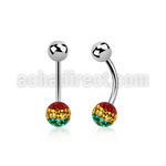 bnfr6r piercing ombligo acero quirurgico bola acero 5mm bola multi cristal ferido 6mm rayas color rasta al por mayor