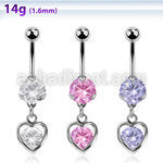 bnrz419 piercing ombligo acero quirurgico zirconia 8mm colgante corazon zirconia redonda medio plata mayorista